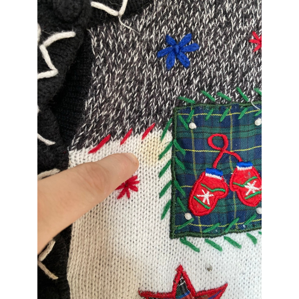 Vintage Christmas Patchwork Cardigan Quiet Luxury Holiday Cottagecore L - Picture 8 of 10